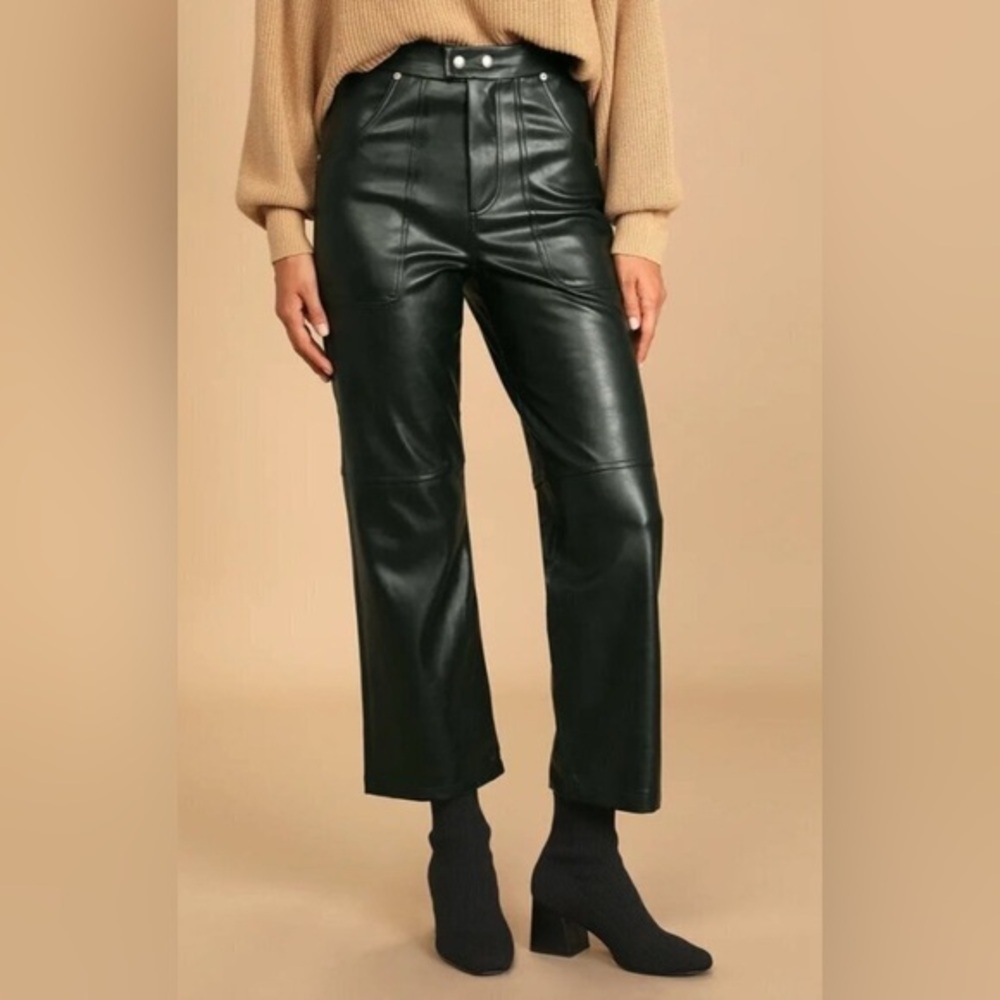 NWT Blank NYC The Baxter Ribcage Straight Leg Vegan Leather Pants, Olive, Sz 29